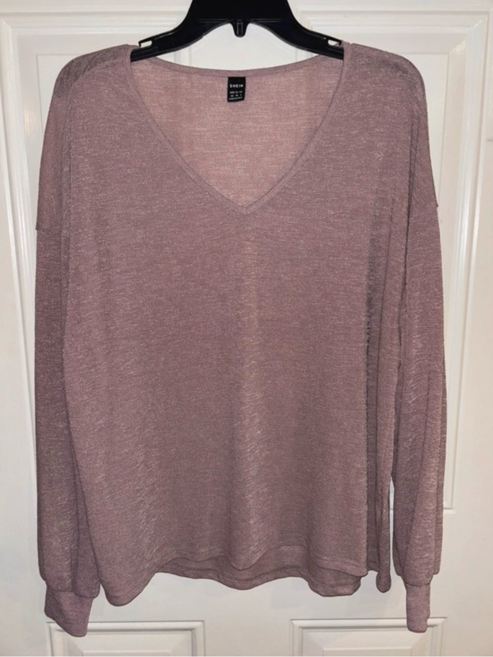 SHEIN Mauve V-Neck Lightweight Long Sleeve Top